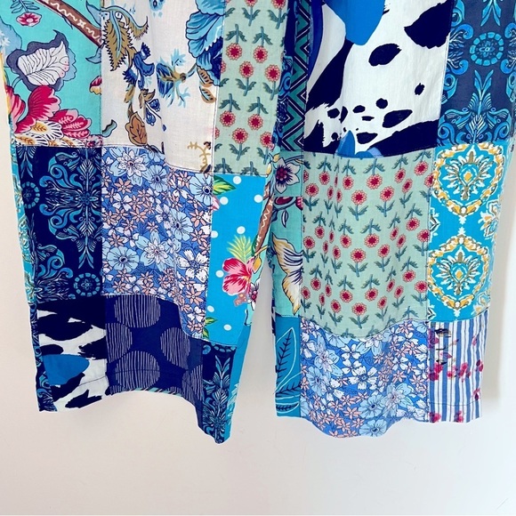 Rahab's Rope Colorful Cotton Patchwork Wide-Leg Baggy Pants Bohemian Summer - Picture 7 of 12